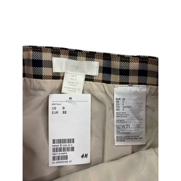 H&M Plaid Brown Black Straight Mini Skirt Size 0 Academia New - Picture 3 of 4